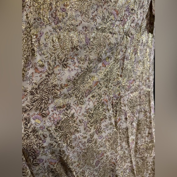 Lulus Size Medium Romantic Charm White and Gold Floral Print Tie-Back Midi Dress - Picture 8 of 9